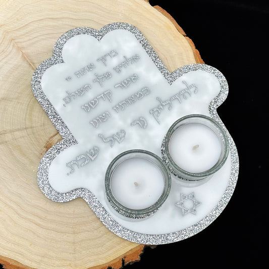 Silver Hamsa Acrylic Candle Tray