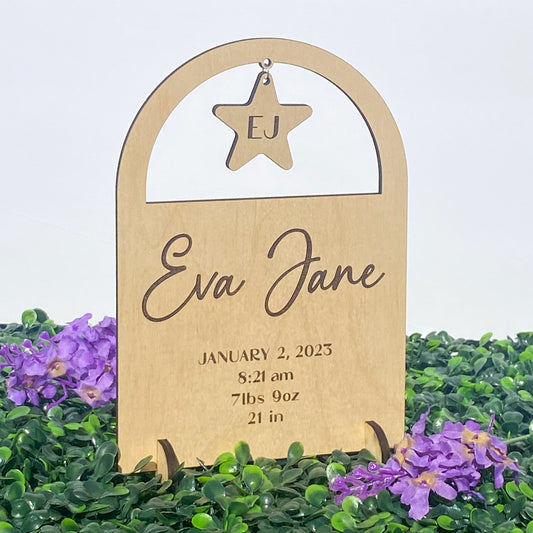 Personalized Wooden Baby Sign with Birth Stats (Standing)